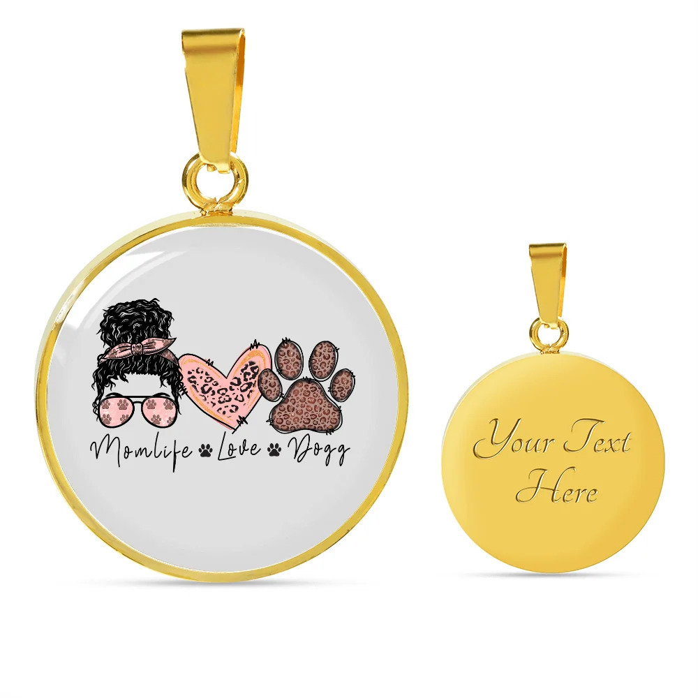 Momlife Love Dog Personalized Engraved Gold Circle Necklace Custom Name Date Gi
